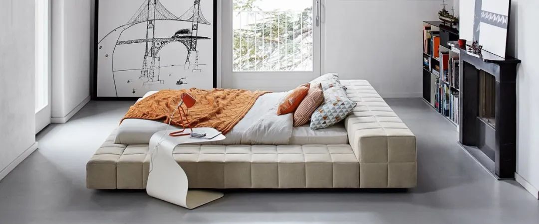 卧室床柜一体效果图,现代简约卧室家具全套