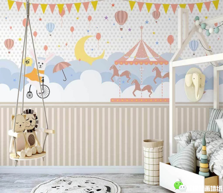 儿童房背景墙的十种高级配色,儿童房背景墙壁画星星月亮白云