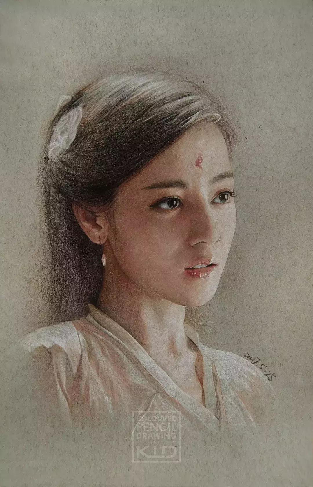 写实彩铅画,超好看素描画迪丽热巴