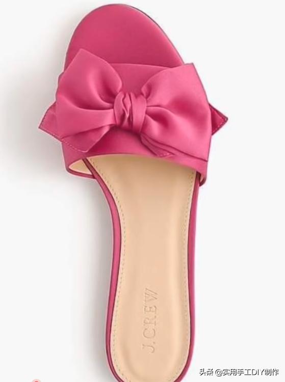 斜条纹小蝴蝶结拖鞋的织法,蝴蝶结草编拖鞋