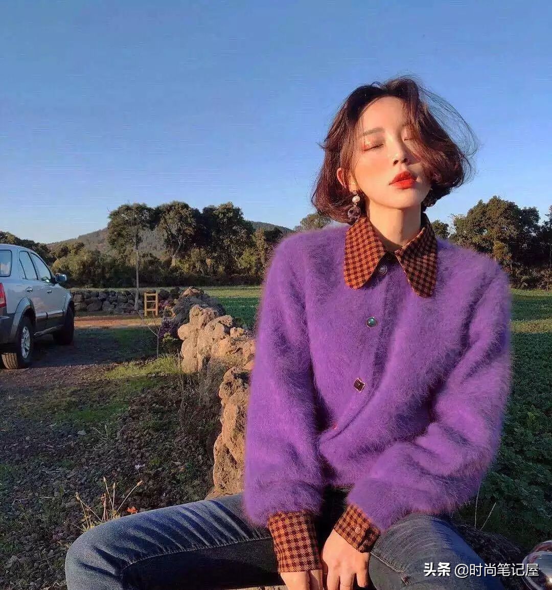 爆款撞色慵懒风毛衣穿搭,毛衣衬衫外套长款慵懒风穿搭