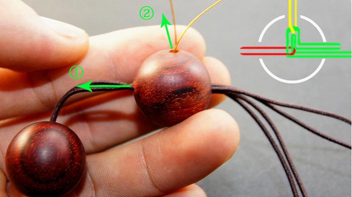 弹力绳穿珠子收尾打结方法,手串绳隔珠结的打结方法
