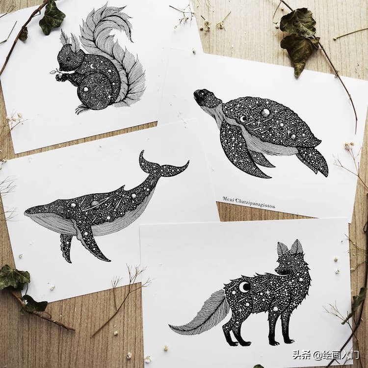 手绘插画黑白风针管笔小插画,手绘100多幅针管笔黑白插画分享