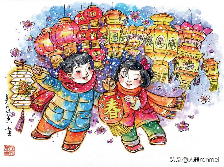 新年连环画6幅简单逛庙会,关于新年习俗的连环画