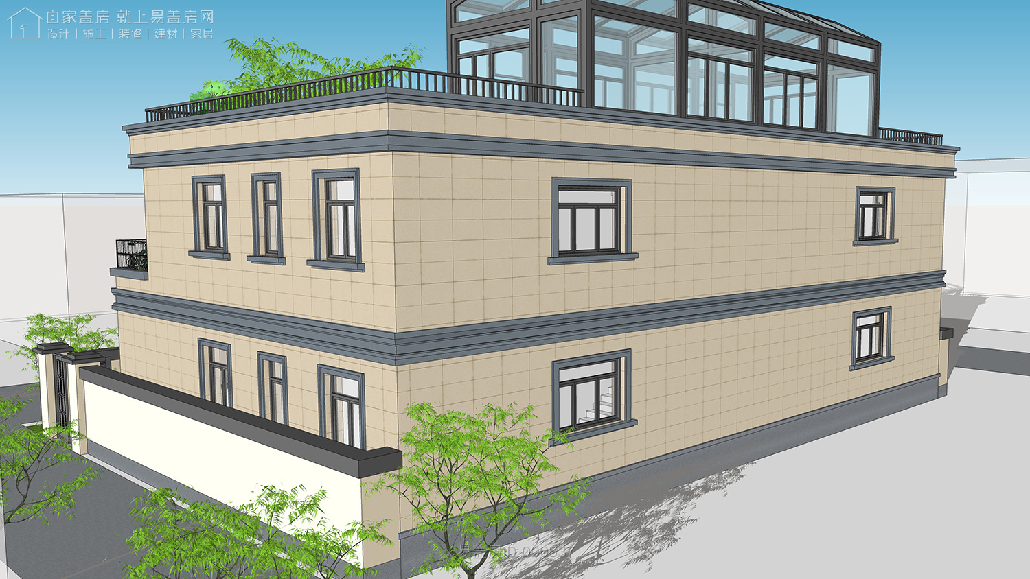 二层农村别墅带阳光房现代简约,农村二层带阳光房别墅效果图