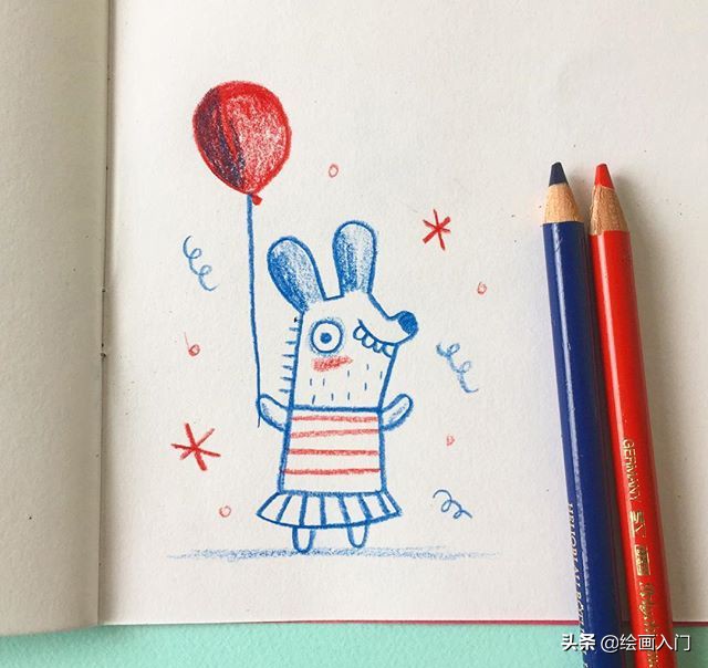 彩铅小动物插画简单,彩铅插画小动物手绘