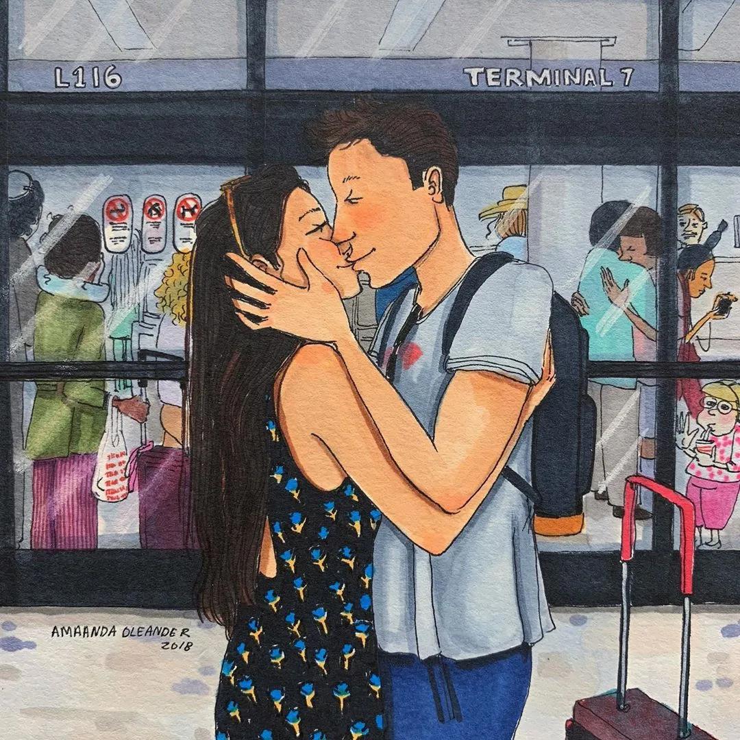 情侣两个人日常生活照片,情侣间的生活插画图片