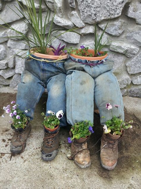 牛仔裤改造花盆,旧牛仔裤的改造花盆