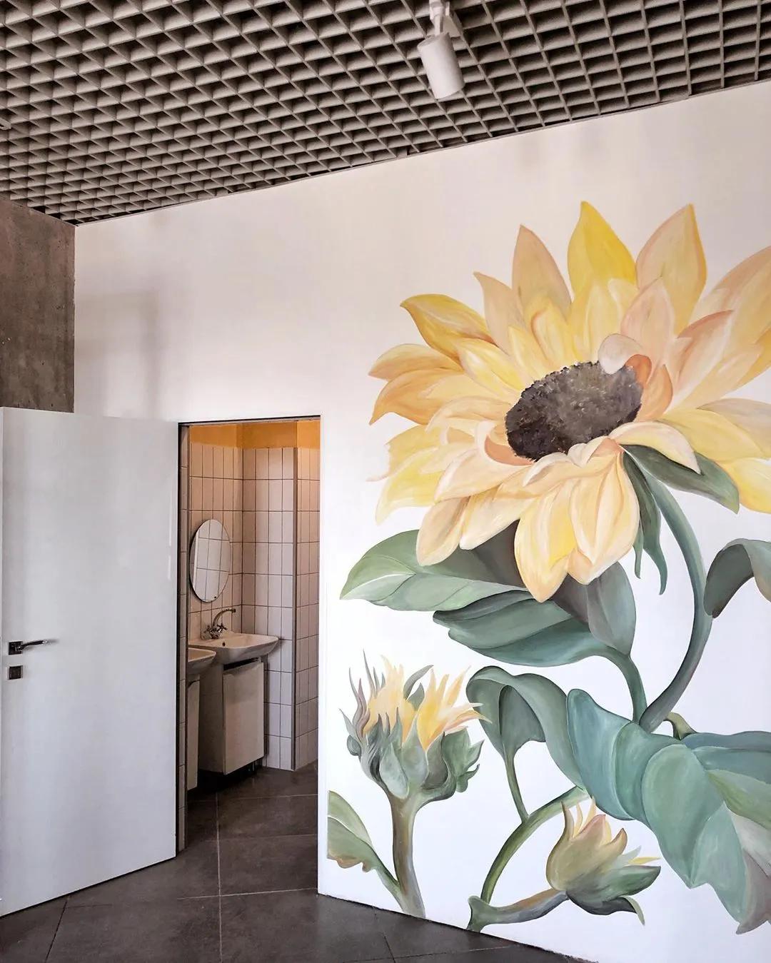 花卉墙绘,墙绘花卉色彩作品