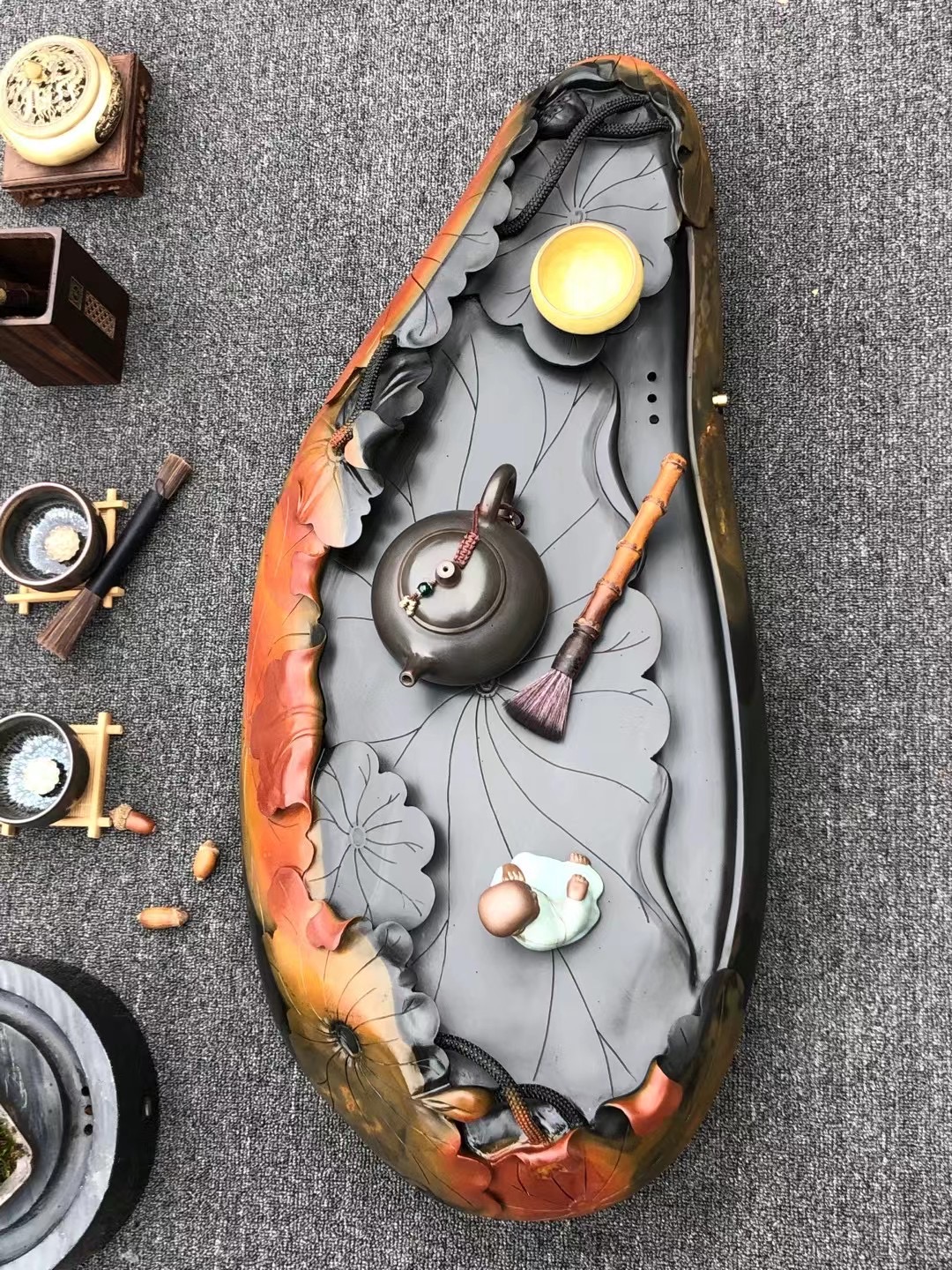 人工雕刻石茶盘,小伙子石头雕刻二十万