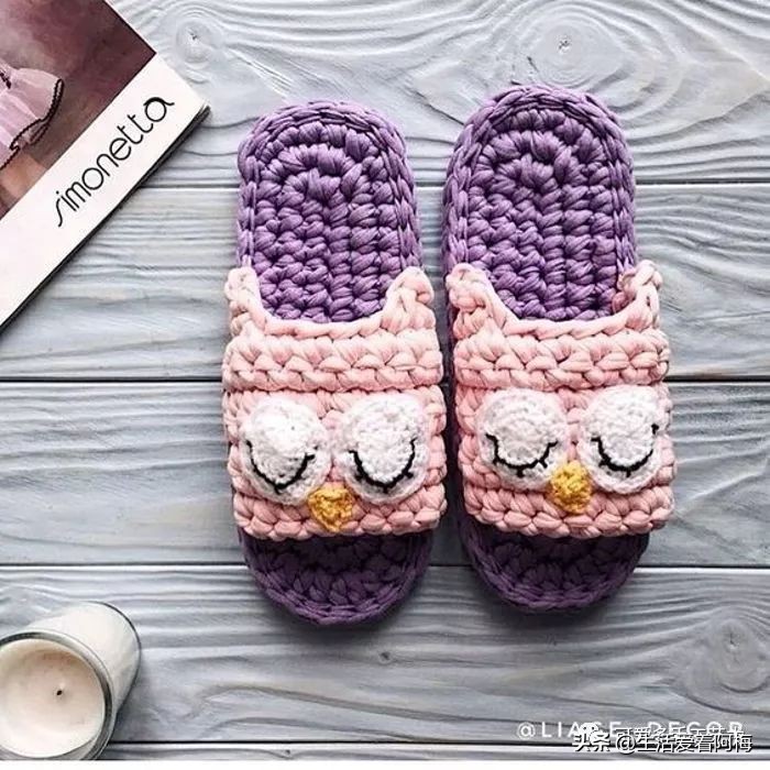 自己用毛线做布拖鞋,用布条线编拖鞋