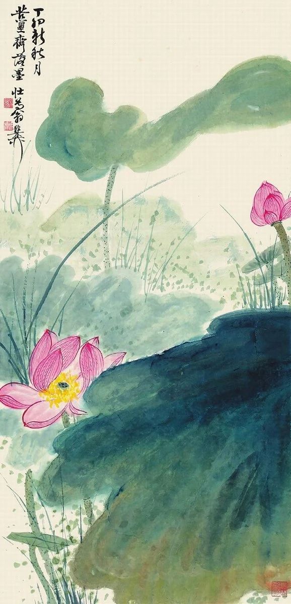 墨与色相碰撞,他笔下的荷花出淤泥而不染飘来阵阵清香