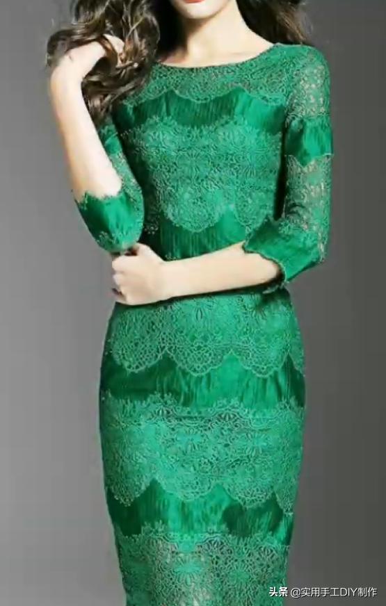 蕾丝镂空花连衣裙制作款式,钩花镂空蕾丝拼接连衣裙