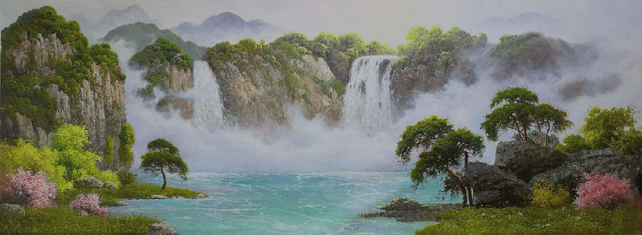 最新朝鲜风景油画图文,朝鲜大型山水风景油画图片集