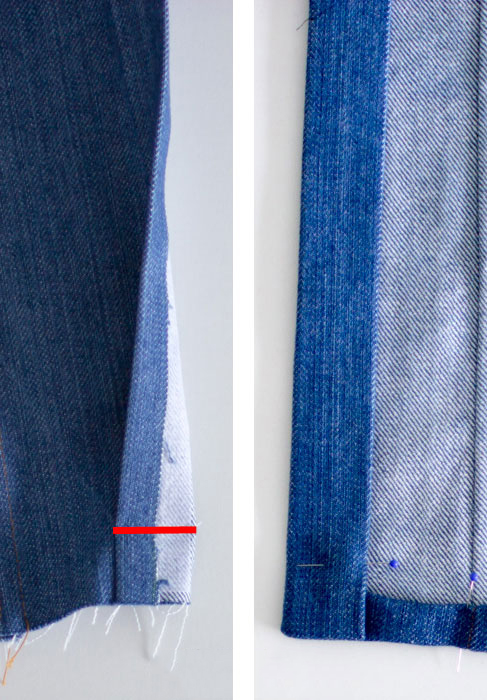 牛仔裤的详细缝制步骤,牛仔裤保留原边改短缝制方法