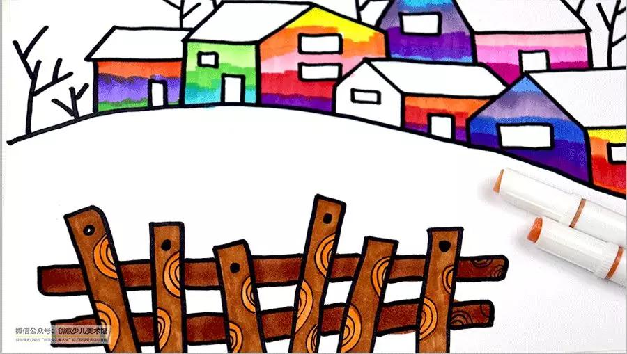 儿童画冬日街道风景,冬日里的树林儿童画
