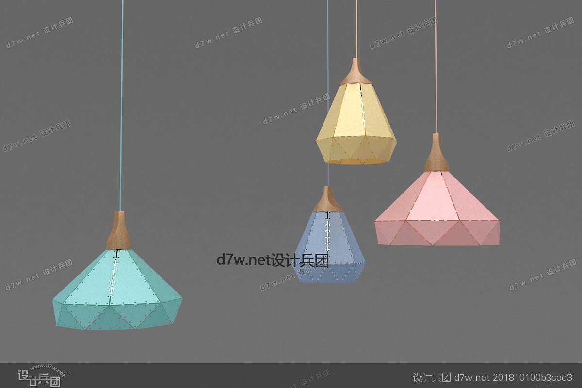 中式镂空格栅吊灯3d模型,单头小吊灯效果图