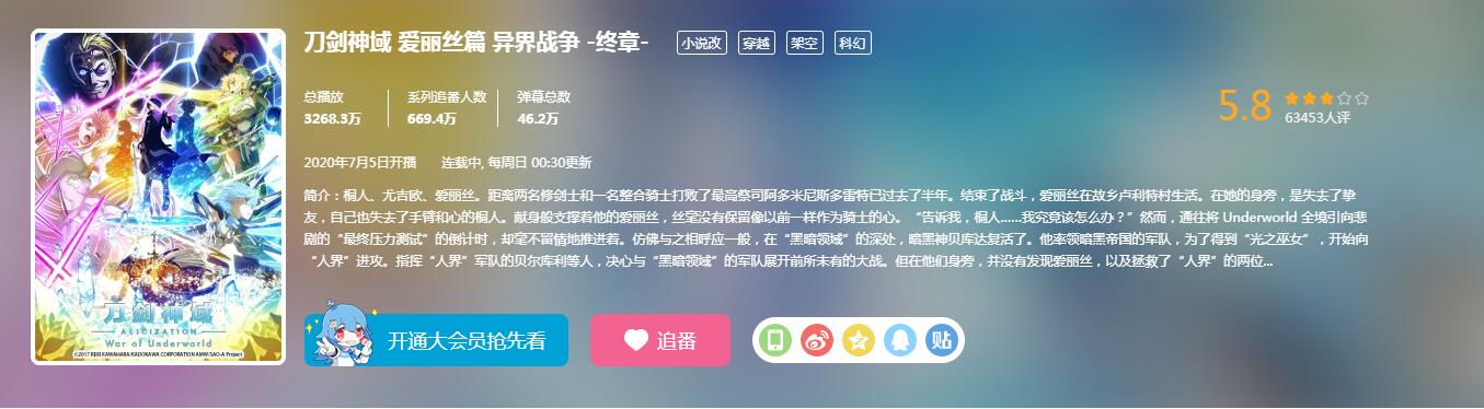 刀剑神域第三季为什么分这么低,刀剑神域最新消息