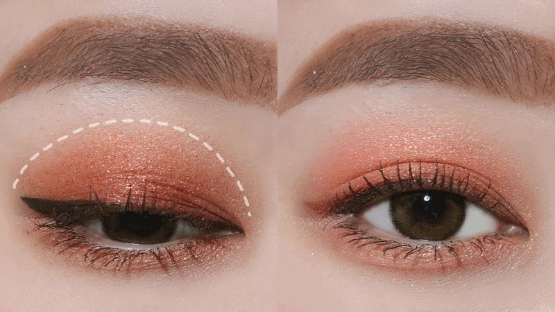 裸粉色眼影大面积晕染眼窝,化妆眼影晕染手法及色彩搭配技巧