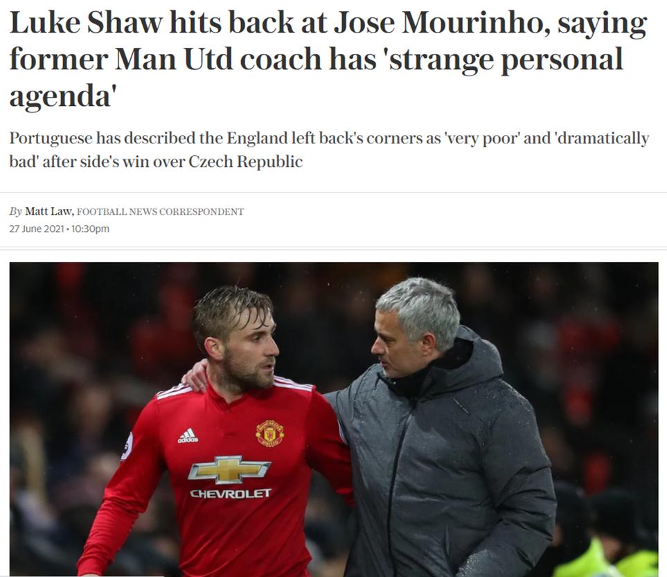 穆里尼奥质疑卢克·肖的能力反遭怒喷！当初穆帅在曼联下课时，卢克·肖面对镜头竖起大拇指，两人就此结下梁子