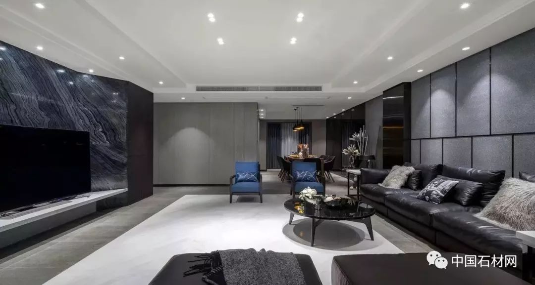 现代简约全屋大理石别墅效果图,轻奢风装修大理石别墅图片