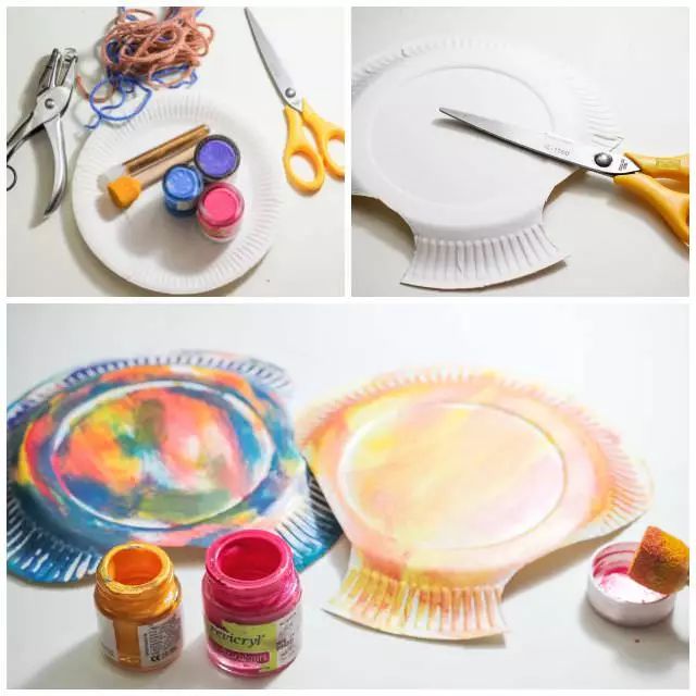 彩色一次性纸盘手工制作幼儿园,蛋糕盘子创意手工彩泥池塘