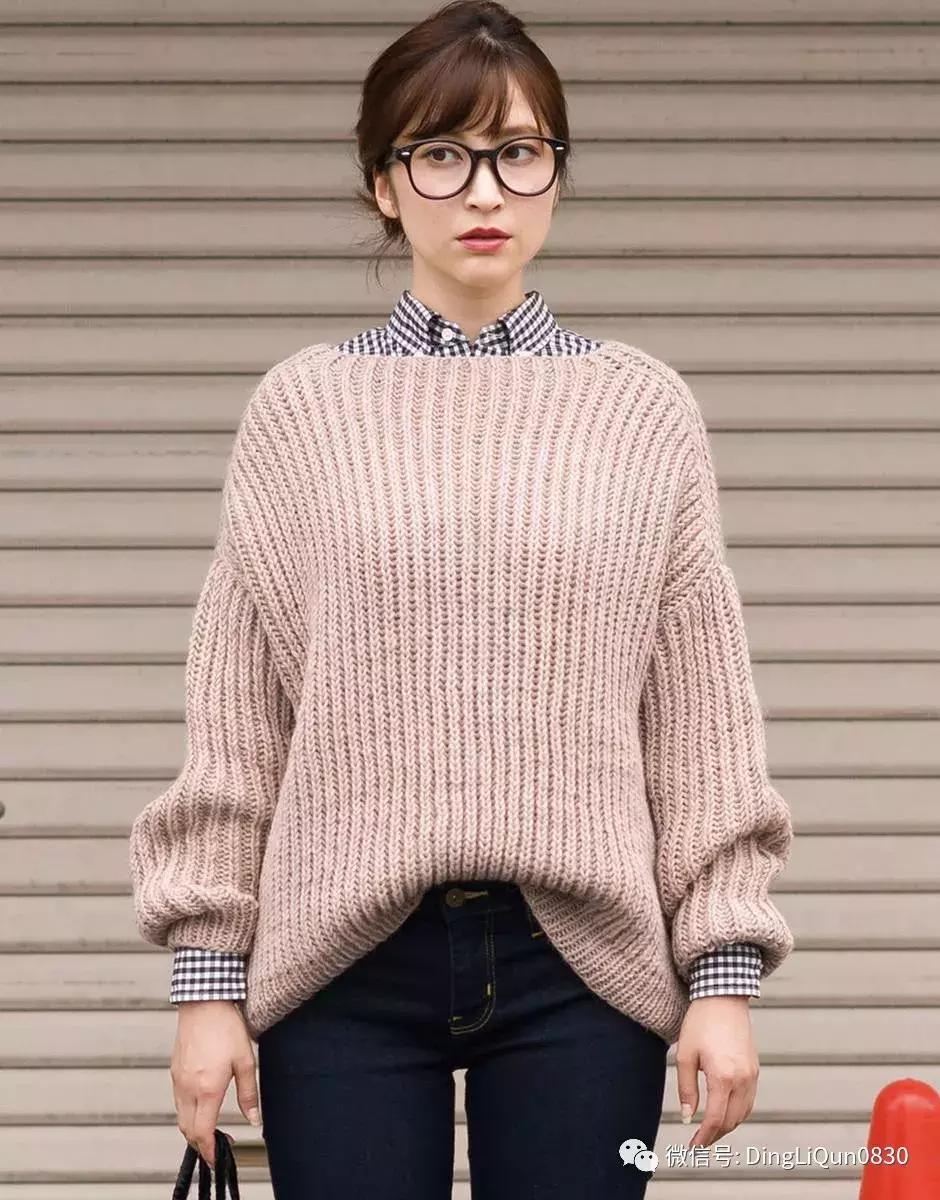 围巾编织教程10-15岁,圆肩针织宽松套头衫小款编织
