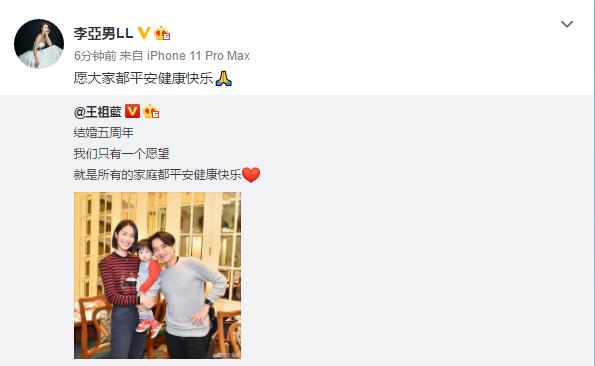王祖蓝李亚男全家照,王祖蓝李亚男秀恩爱结婚照片