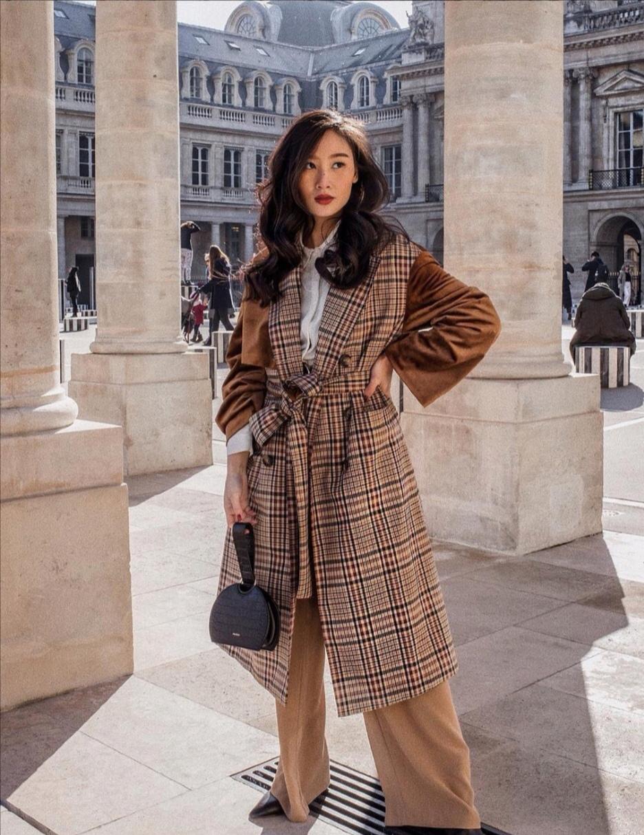 155小个子外套最佳长度穿搭,小个子怎么穿长格子外套
