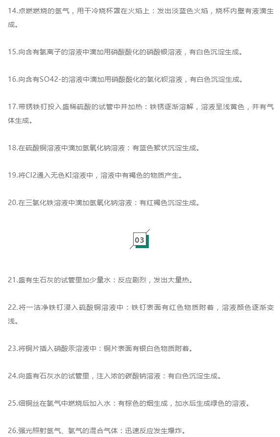 初中化学73个实验现象总结,初中化学80个实验现象