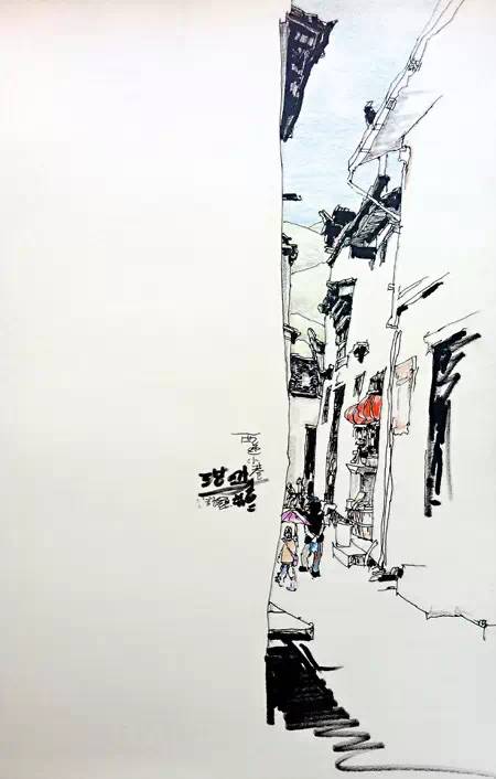 湘西凤凰古城写生速写风景,风景速写照片写生与原图