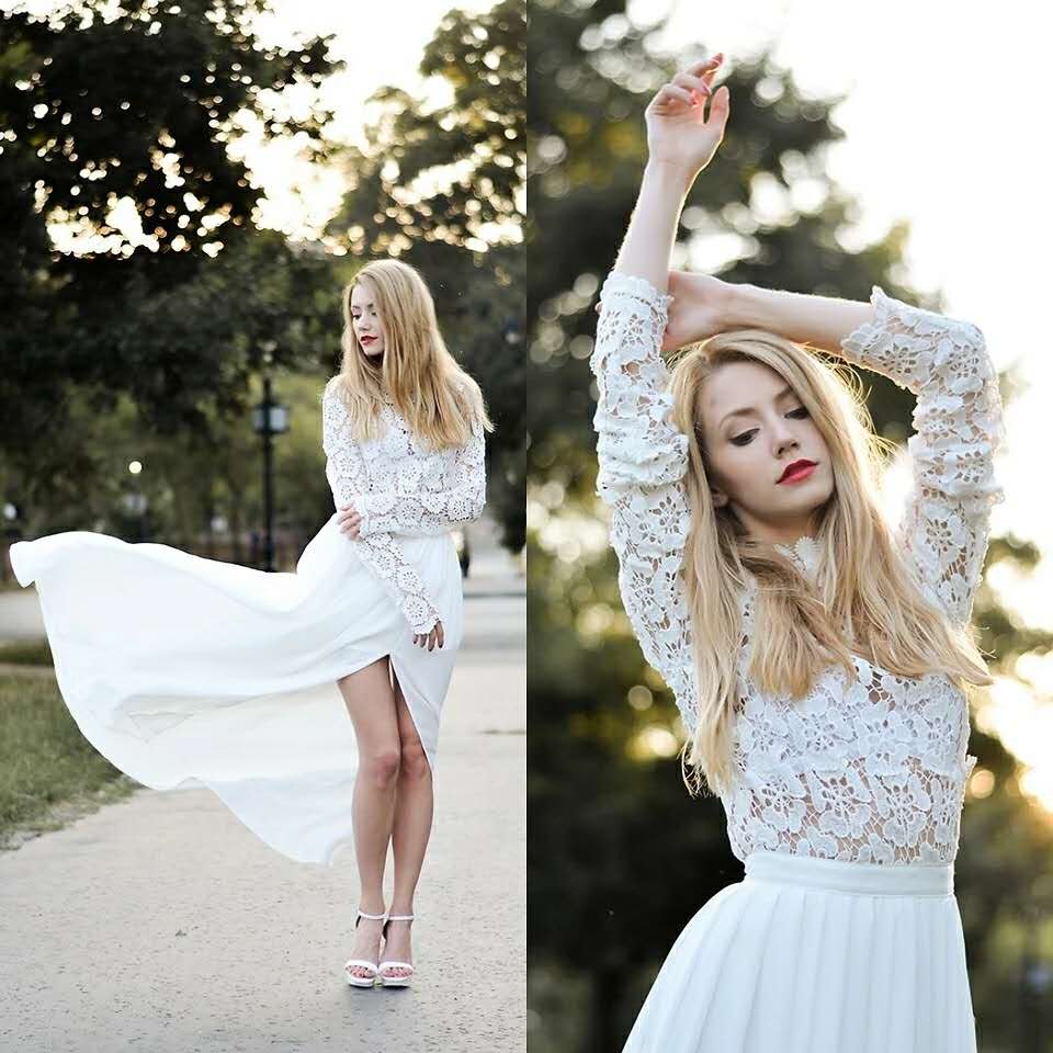 渔网袜加蕾丝裙日常穿搭,白色长蕾丝裙怎么穿好看