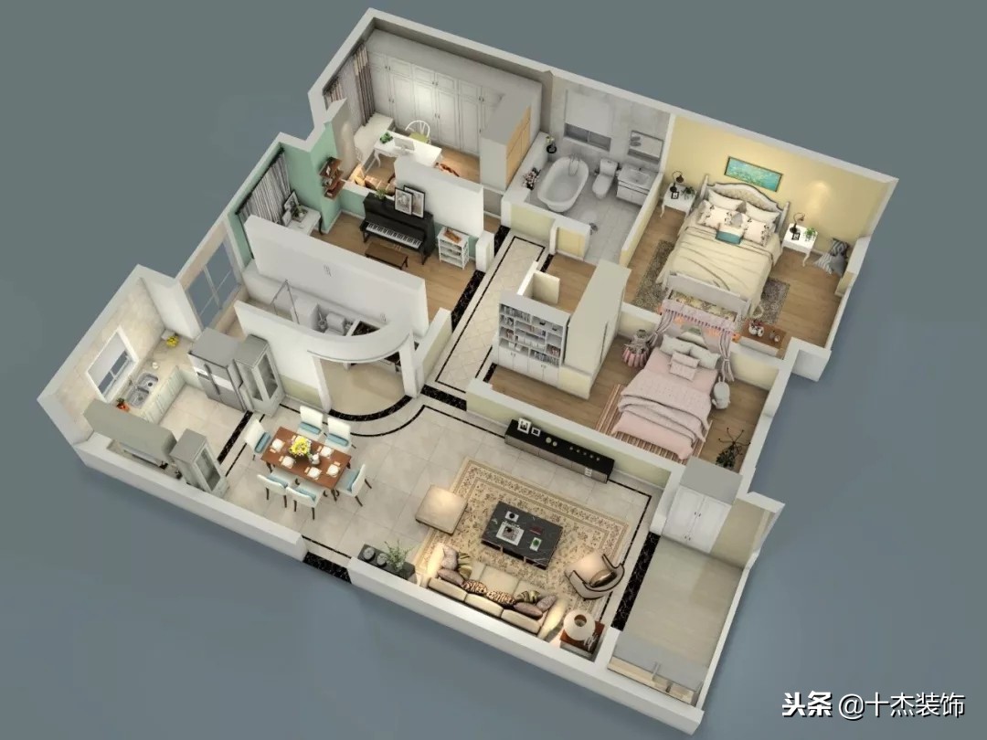 亲子豪宅样板房,128平米3室2厅装修效果图