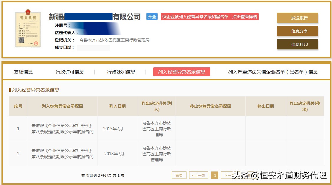 企业经营异常名录影响税务吗,税务异常会列入异常经营名录吗