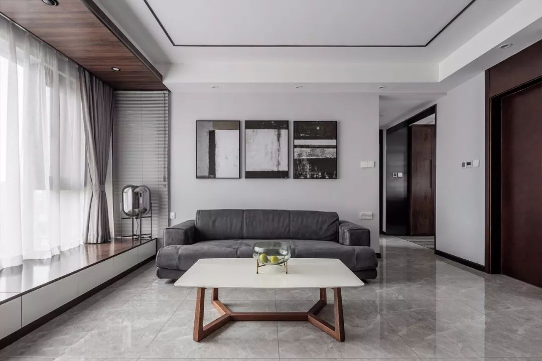 客厅地砖颜色怎么选现代简约款,冠珠摩卡灰地砖客厅效果图