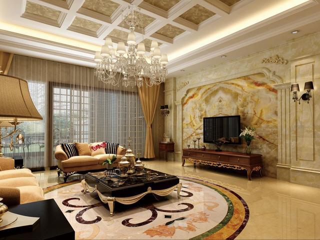 挑空大厅地面做水刀拼花,卫生间水刀拼花图案洋气上档次