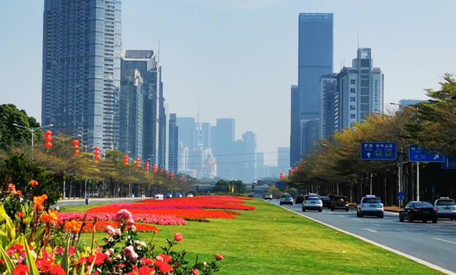 航拍深圳深南大道高楼,深圳福田区高楼打卡拍照