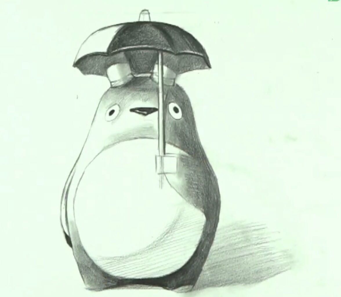 龙猫宫崎骏撑伞画画,宫崎骏动漫龙猫场景手绘铅笔