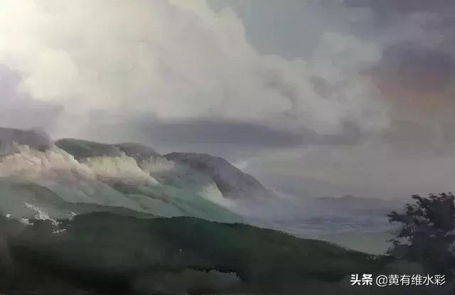 水彩画山风景入门,远山画法入门教程