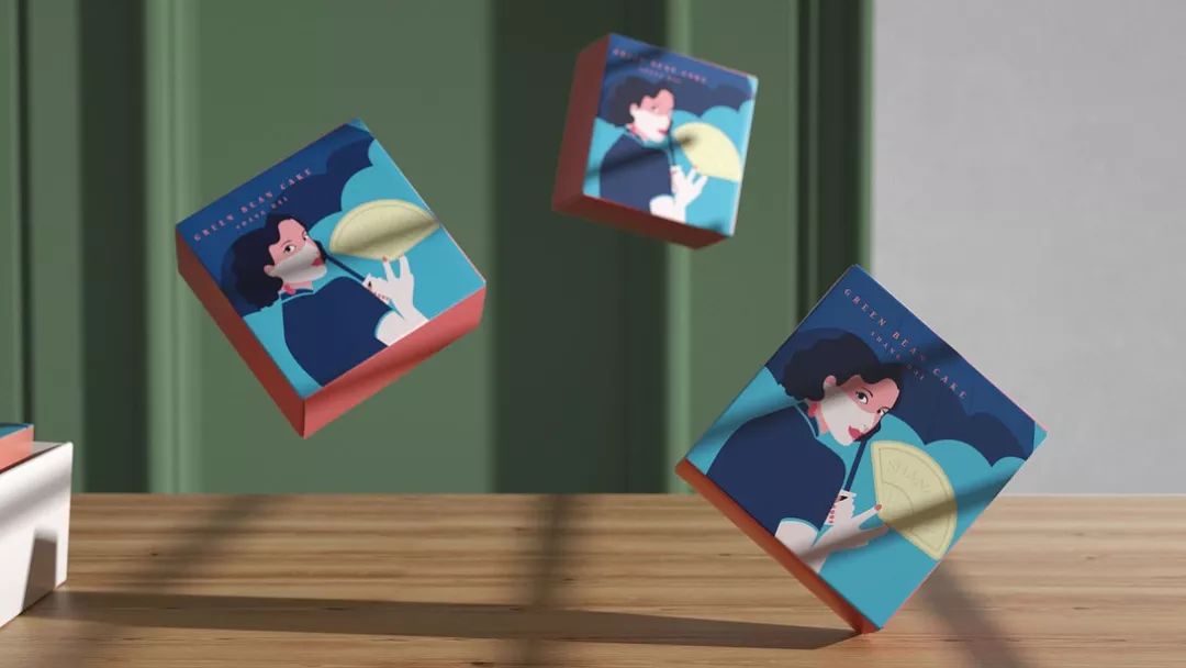 樱花绿豆糕包装盒,包装上印有福字的绿豆糕