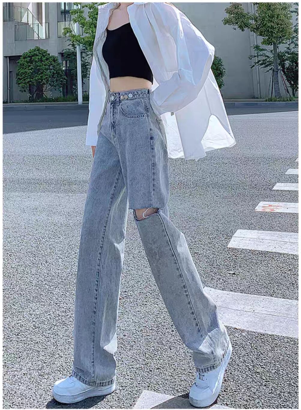 高腰阔腿裤显瘦又显高牛仔长裤,女冬高腰微喇叭长裤显瘦又显高