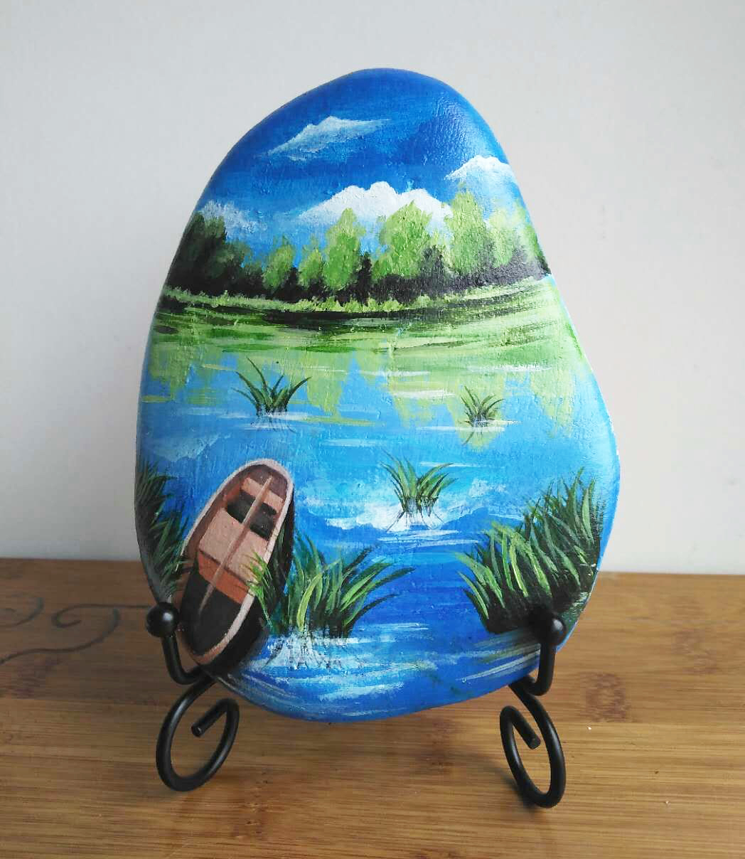 用丙烯画笔画在石头上怎么画,丙烯石头画图片简单初学者图文