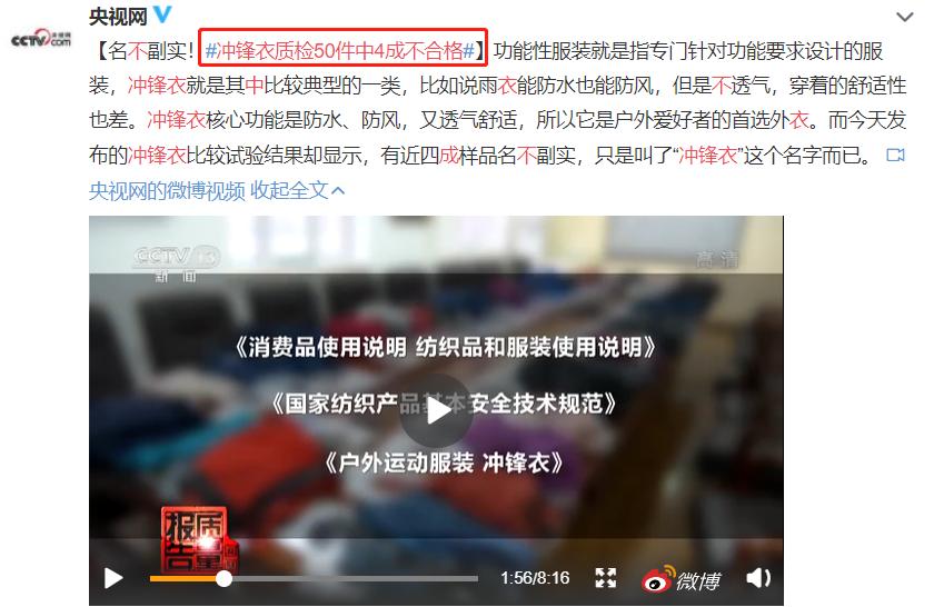 冲锋衣抽检不合格是什么意思,冲锋衣质量报告不合格名单