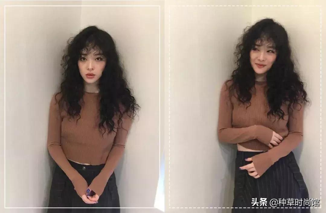 羊毛卷头发t恤穿搭,夏季烫羊毛卷穿搭