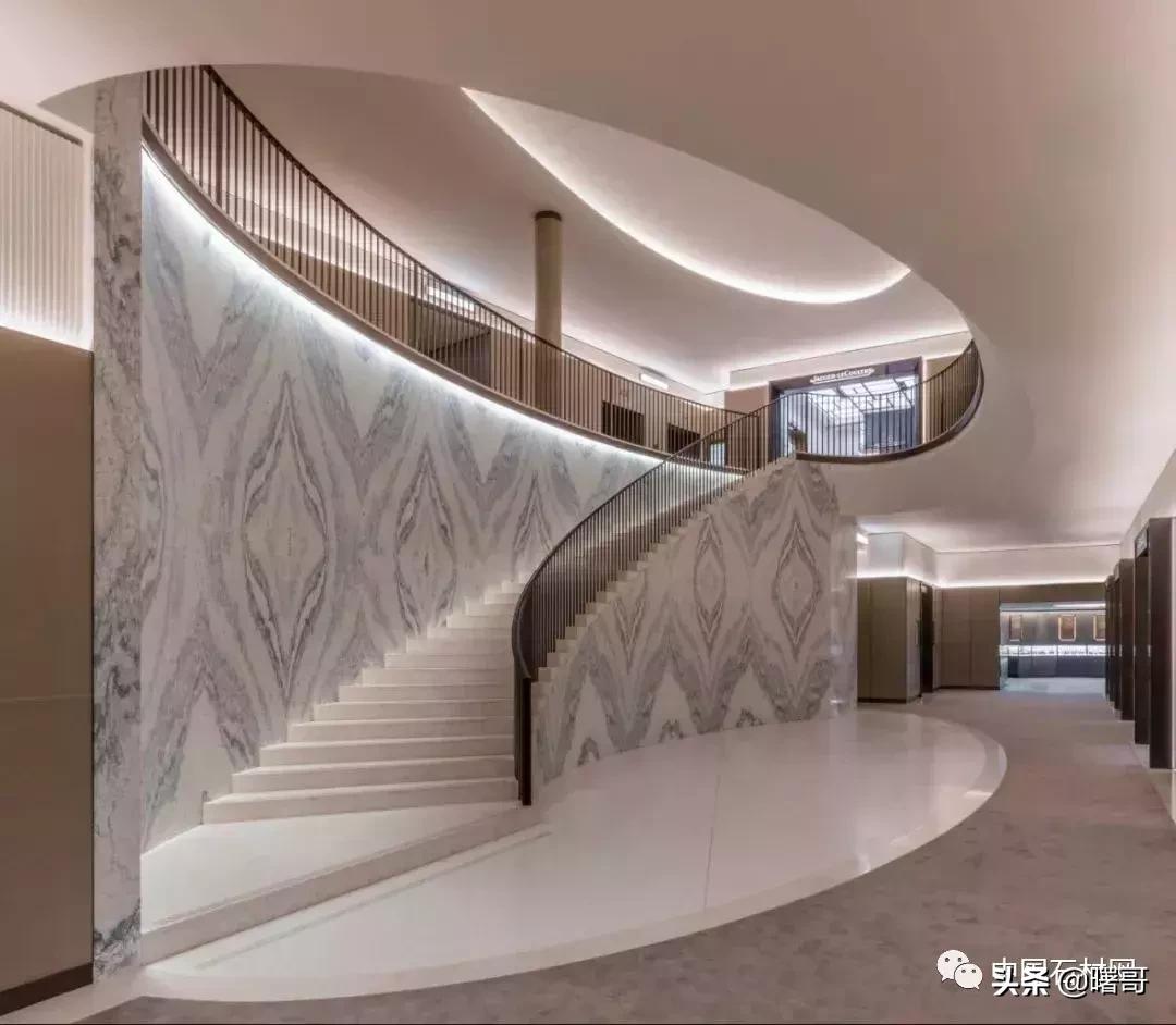 门店大理石楼梯效果图,轻奢大理石楼梯