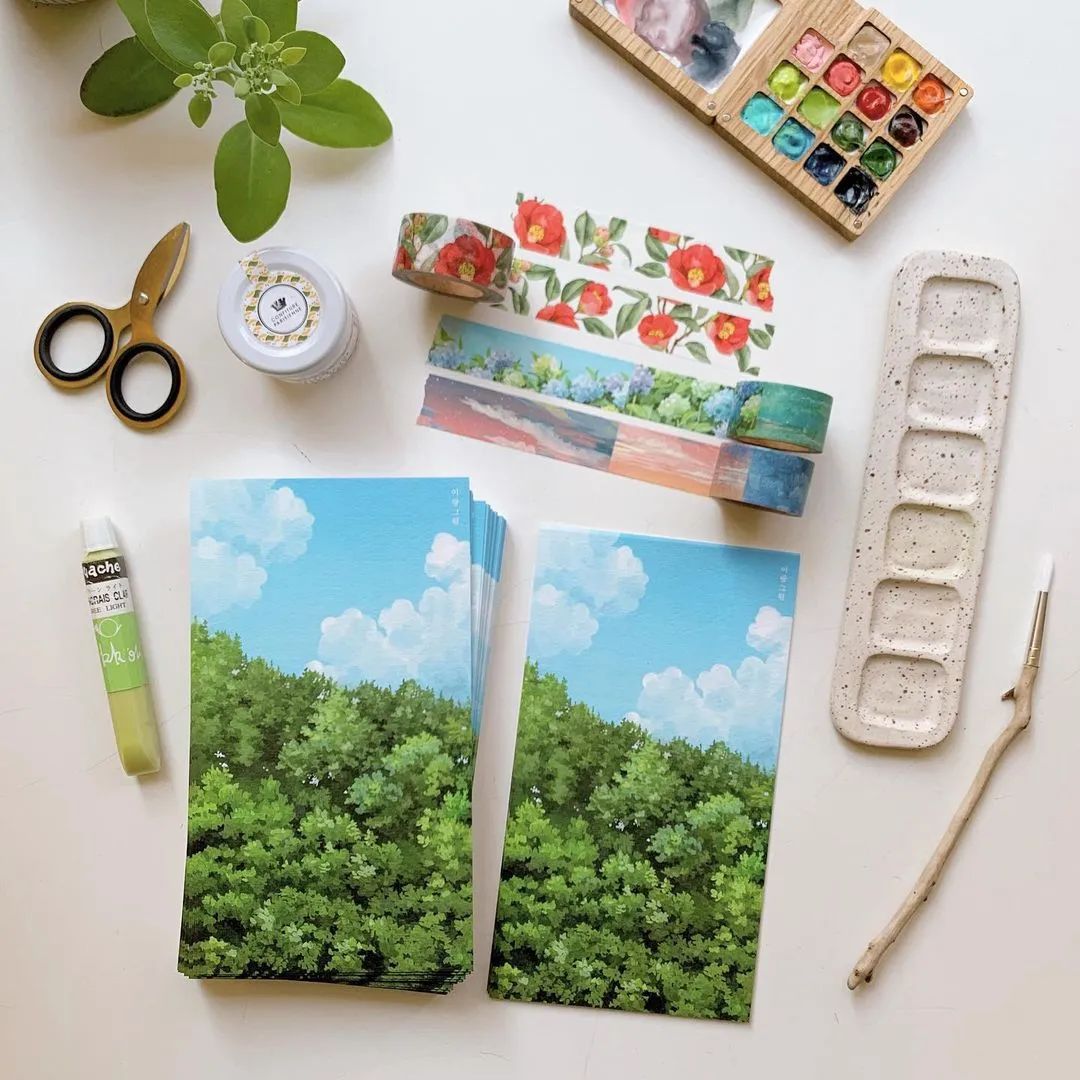 超美水彩画治愈,韩国女孩画画