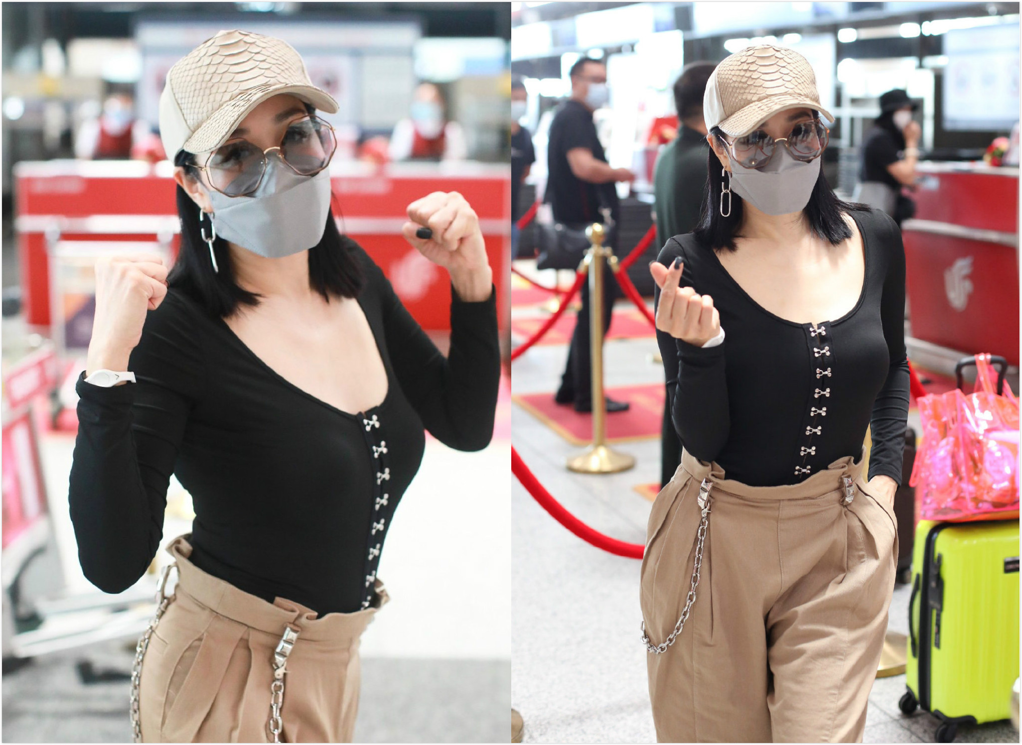 钟丽缇黑色哈伦裤,钟丽缇紧身衣穿搭