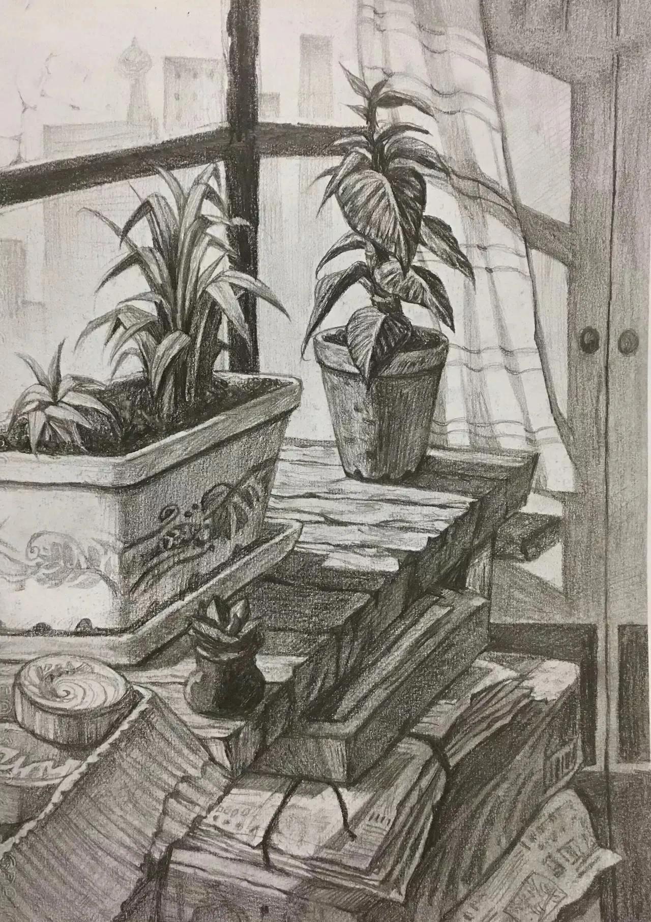 清华校考场景素描高分卷,清华素描场景高分卷技法