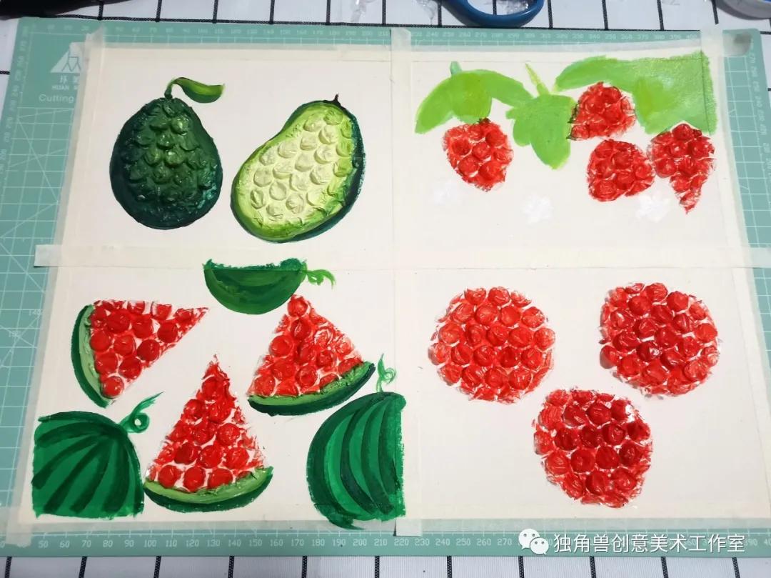水果拼盘画画教程,气泡袋创意画教程