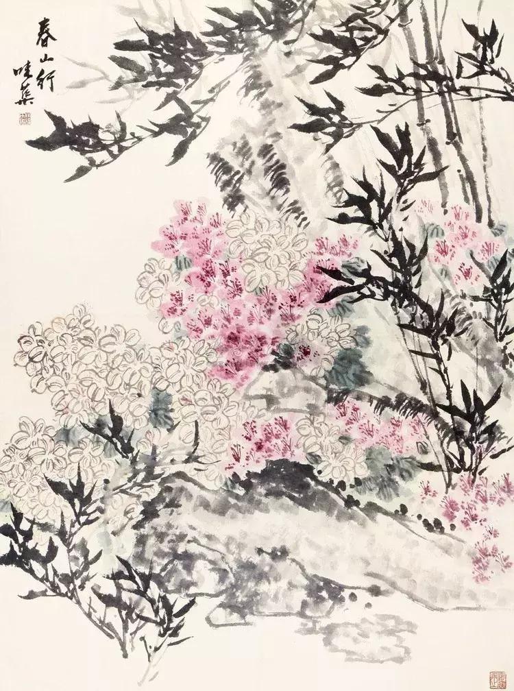 艺术上大胆实践,勇于创新,主张花鸟和山水相结合.
